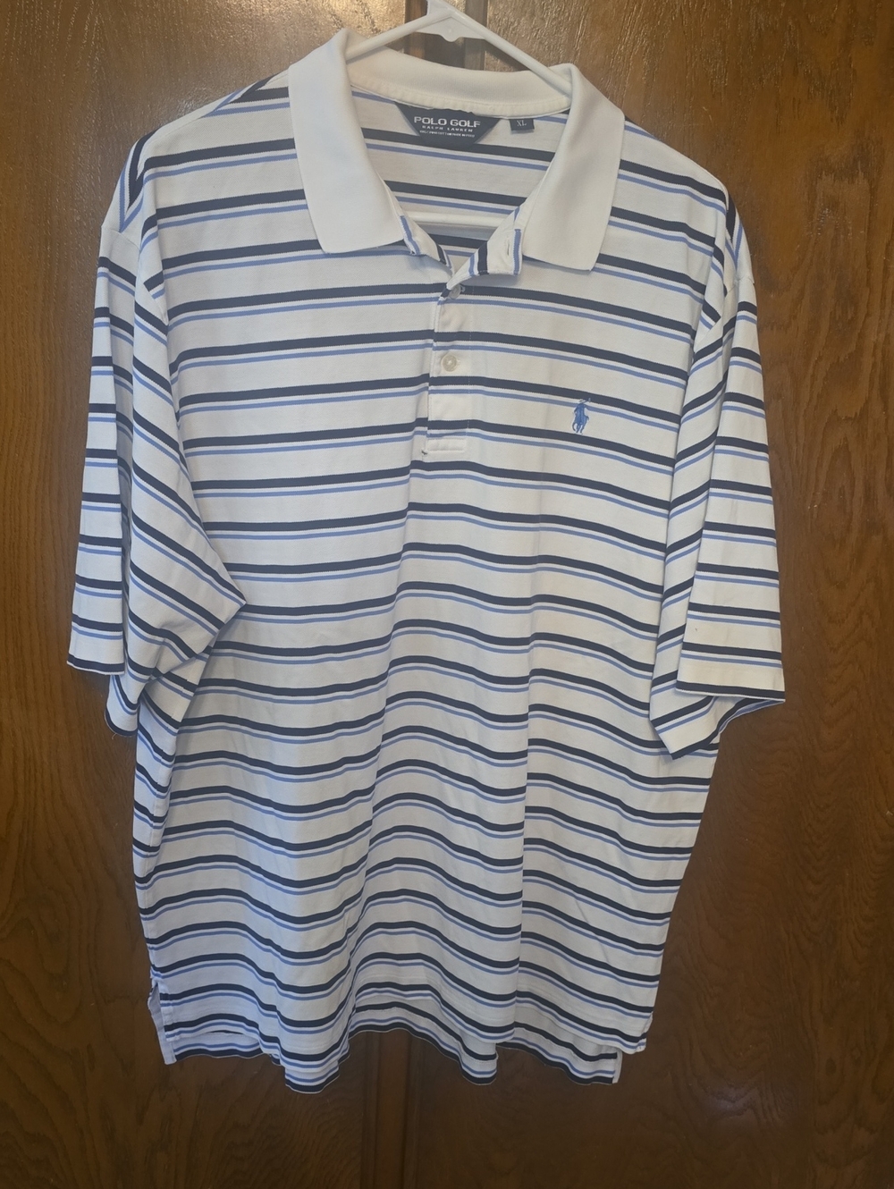 Ralph Lauren Polo Golf White With Blue Striped Polo Shirt